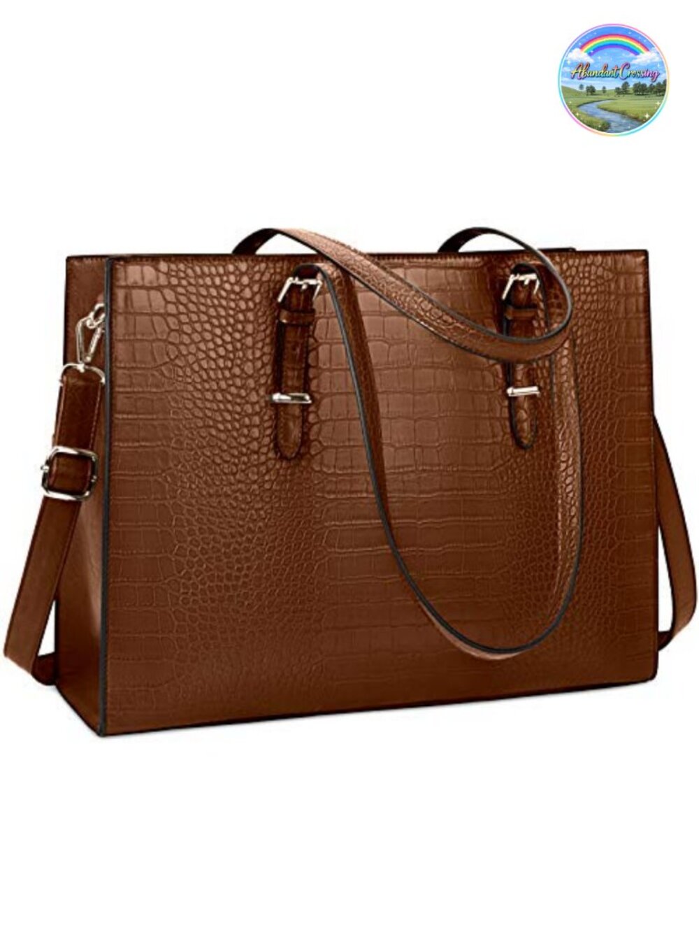 15.6 Inch Crocodile Leather Laptop Tote Bag Water-Resistant Briefcase Shoulder